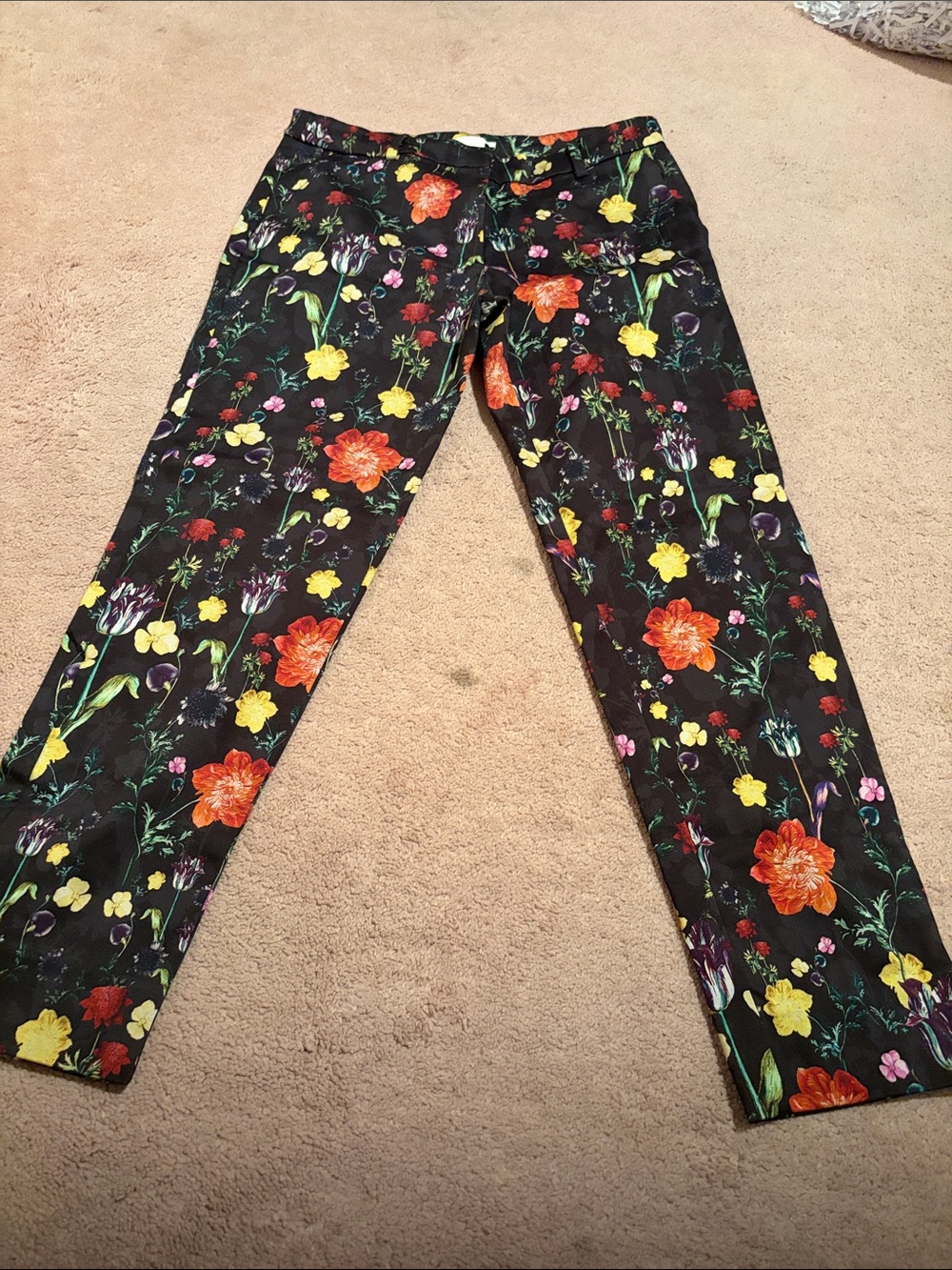 H&M Black Floral Pants with Yellow, Pink and Green Blooms